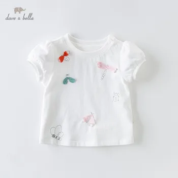 DB13960 dave bella vasaros kūdikių mergaičių lankas animacinių filmų T-shirt vaikų trumpomis rankovėmis viršūnes merginos mielas megztinis vaikai mados tees