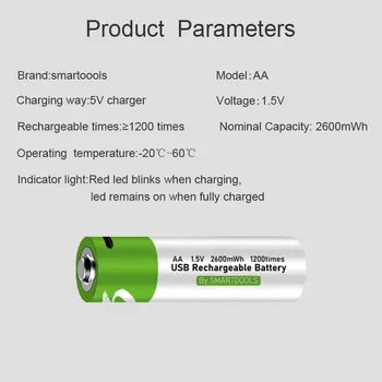 Naujas Originalus AA usb rechargeble baterija 1,5 V 2600 mWh li-ion baterijos nuotolinio valdymo pelės mažas ventiliatoriaus Elektros žaislas + Kabelis