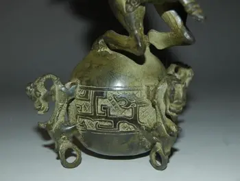 Kinų Bronzos Drožyba Sėkmingai Dragon Jodinėjimas Kamuolys Žvėris Statula