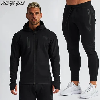 Streetwear vyrų kostiumas rudenį naujų mados vyriški sportiniai fitneso medvilnės gobtuvu, užtrauktukas vyrų kostiumas plius nėrinių atsitiktinis kelnės