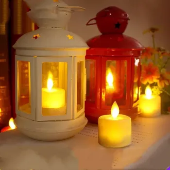 6 Flameless TeaLight LED Votive Žvakės 3.7 cm(Dia)*4.8 cm(H), Dramblio kaulo Supasi Šokių Juda Viko Namų Vestuves-Gintaro
