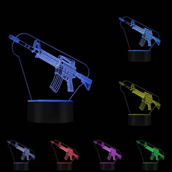 Optinė iliuzija Stalo Lempa Machine Gun Dizaino 3D Akrilo Žibintai Karinis Ginklas AK Ginklą Naktį Šviesos Dovana Ginklų Mėgėjams