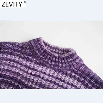 Zevity 2020 M. Moteris Derliaus Golfo Dryžuotas Gradientas Megztas Megztinis Moteriška Elegancija Ilgomis Rankovėmis Atsitiktinis Puloveriai Laisvalaikio Viršūnes S542