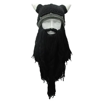 2020 Mezgimo Viking Barzda Ragų Kepurę Crazy Slidinėjimo Kepurė Barbarų Kepuraitė Helovinas UK Cosplay Derliaus Žiemą Šilčiau Vilnos Kepurė Prekės Skrybėlę