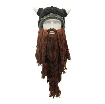2020 Mezgimo Viking Barzda Ragų Kepurę Crazy Slidinėjimo Kepurė Barbarų Kepuraitė Helovinas UK Cosplay Derliaus Žiemą Šilčiau Vilnos Kepurė Prekės Skrybėlę