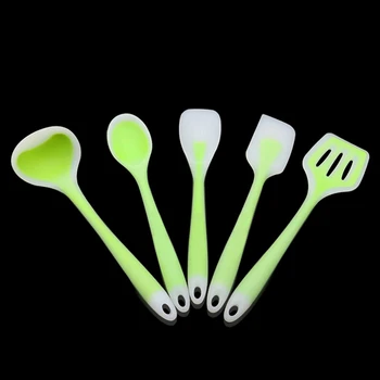 5vnt/set Green Plastikiniai Virtuvės Virimo Indų Rinkinys, Atsparus Karščiui Kepimo Įrankiai, Stalo reikmenys Turner Mentele Sriubos Samtį