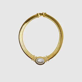 Amorita boutique Didelis Imituojamas-perlų, aukso gyvatė grandinės karoliai