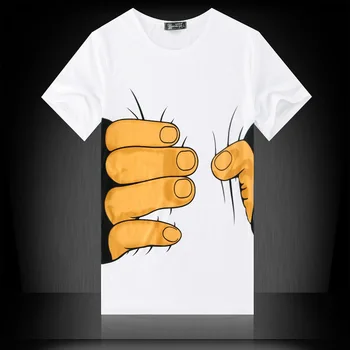 Prowow 2021 korėjos Versija Vyrų Mados Atsitiktinis Vasaros Naują 3D Hand Spausdinimo Raundo Kaklo trumpomis Rankovėmis White T-shirt