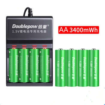 Didelės talpos, 1,5 v 3400mWh AA įkraunamos baterijos, USB įkraunama ličio baterija Greitai įkrauti per AA AAA smart įkroviklis