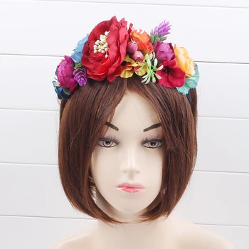 Festivalis Šalis Princesė Vestuves Atostogų Gėlių karūna, plaukų aksesuarai mergina kaspinai