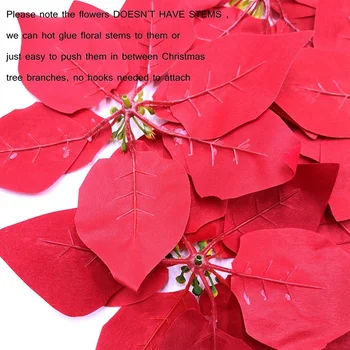 Dirbtinės Kalėdų Gėlės Raudonos Aksomo Poinsettia Gėlių Kirtikliai Kalėdų Vainikas Eglučių Papuošalai(24 Vnt./Red)