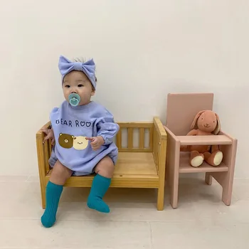 2020 M. Rudenį Kūdikių Drabužiai Mielas Lokys Modelis Kūdikių Berniukų Bodysuit Ilgomis Rankovėmis Bamblys Merginos Jumpsuit Su Baby Lankelis