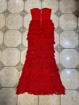 Vero Sinly 2021 Žiemos Moterims Seksualus Stebėjimo Raukiniai Maxi Ilga Raudona Bodycon Tvarstis Suknelė Elegantiškas Įžymybė Vakare Šalis Suknelė