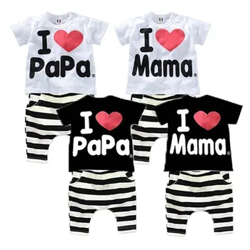 2020 m. Vaikų Drabužių Vasaros Nustatyti berniukų ir mergaičių I Love Papa ir Mama trumpas rankovės marškinėliai+kelnės tiktų vaikams pižama komplektas