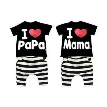 2020 m. Vaikų Drabužių Vasaros Nustatyti berniukų ir mergaičių I Love Papa ir Mama trumpas rankovės marškinėliai+kelnės tiktų vaikams pižama komplektas
