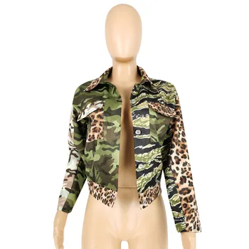 Tsuretobe Leopard Kratinys Kamufliažinės Striukės Moterims Mados Apkarpytos Striukė Rudenį 2020 Moterų Drabužių Streetwear Paltai Moterims