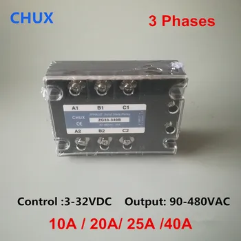 CHUX trijų Fazių (Solid State Relay 10a 25a 40a 50a 90-480VAC ZG33 3-32VDC DC į AC 3SSR Relė