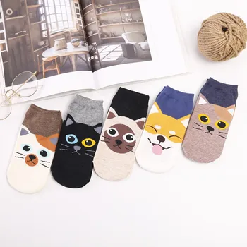 Moterų tiesiai valtis kojinės animaciją kačių ir šunų modelio asmenybės mados patogus medvilnės kojinės studentų laisvalaikio mielas kojinės