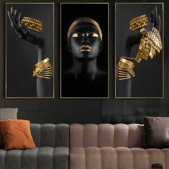 Portriat Juoda Moteris Su Aukso Papuošalai Drobės, Paveikslai ant Sienų, Menas, Plakatų ir grafikos Afrikos Meno Moteris Dekoro Nuotraukos