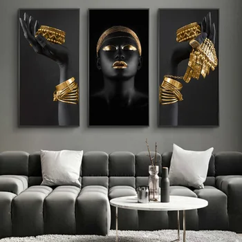 Portriat Juoda Moteris Su Aukso Papuošalai Drobės, Paveikslai ant Sienų, Menas, Plakatų ir grafikos Afrikos Meno Moteris Dekoro Nuotraukos