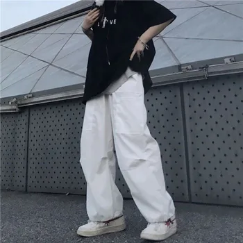 Rudenį korėjos Stiliaus, Tiesios Kelnės, vyriškos Mados Ruožas Juosmeniu Balta Atsitiktinis Kelnės Vyrams Streetwear Prarasti Hip-hop Mens Kelnės