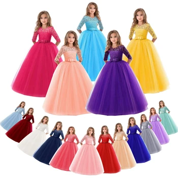 Karšto Pardavimo 3-14 Metų Vaikams Šalis Suknelės 2019 Naujo Dizaino Ilgomis Rankovėmis, Gėlių Mergaičių Suknelės Vestuvėms Vaikai Princesė Kamuolys Chalatai