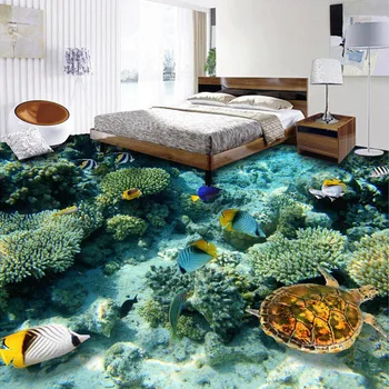 Custom HD 3D Grindų Sieniniai Tapetai Povandeninio Pasaulio Koralų Vėžlys Vonios Kambarį Vinilo lipnios Sienos Freskos Dokumentus