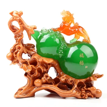 Derva imitacija jade žalia raudona pasisekė, sėkmės feng shui moliūgas statula namų darbalaukio tarnybos vyno kabineto ornamentu kalėdų dovana