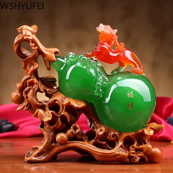 Derva imitacija jade žalia raudona pasisekė, sėkmės feng shui moliūgas statula namų darbalaukio tarnybos vyno kabineto ornamentu kalėdų dovana