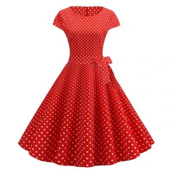 Bebovizi Naujas Moterų Vestidos Verano 2019 Šalies Derliaus Raudonos Suknelės, Plius Dydis Atsitiktinis Biuro Seksualus Dot Spausdinti Elegantiškas Tvarstis Suknelė