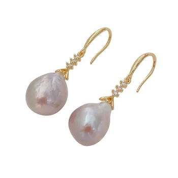 Nemokamas pristatymas, pobūdžio gėlavandenių perlų auskarai su gražus kablys-AAA kasumi baroko Perlas,12-13 mm big baroko perlo auskaru