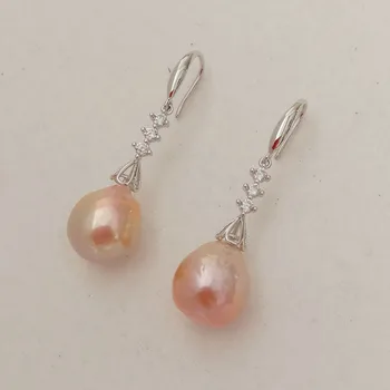 Nemokamas pristatymas, pobūdžio gėlavandenių perlų auskarai su gražus kablys-AAA kasumi baroko Perlas,12-13 mm big baroko perlo auskaru