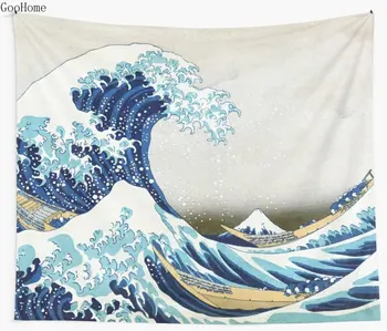 Didžiosios Bangos Kanagawa Sienos Gobelenas Padengti Paplūdimio Rankšluostį Mesti Antklodę Iškylą Jogos Kilimėlis Namų Puošybai