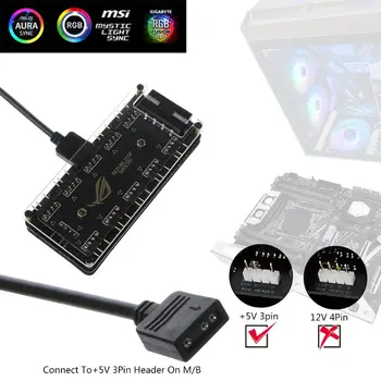 AURA SYNC 5V 3-pin RGB 10 Stebulės Splitter SATA Maitinimo 3pin ARGB Adapteris ilgiklis už GIGABYTE MSI A SUS ASRock LED M5TB