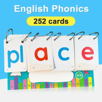 252Pcs anglų Phonics+1Pcs Laikiklis Kalendorius Flash Kortelės Žodis Korteles Anksti Švietimo Žaislai Vaikams Mokyti Vaikus Montessori