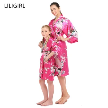 šeimos atitinkančių drabužių Modeliavimas šilko motina ir dukra chalatas, naktiniai drabužiai mamytė ir man pižama povas spausdinti Cardigan sleepwear