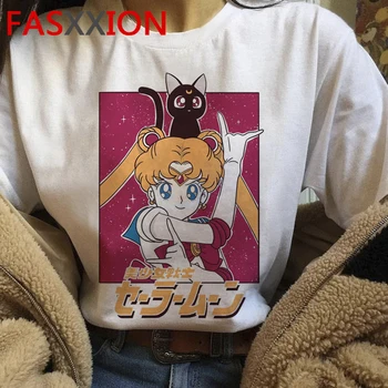 Harajuku Sailor Moon Kawaii Juokingas Animacinių filmų Marškinėliai Moterims Mielas Anime Usagi T-shirt Ullzang korėjos Stiliaus Marškinėlius 90s Viršuje Tees Moteris