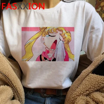 Harajuku Sailor Moon Kawaii Juokingas Animacinių filmų Marškinėliai Moterims Mielas Anime Usagi T-shirt Ullzang korėjos Stiliaus Marškinėlius 90s Viršuje Tees Moteris