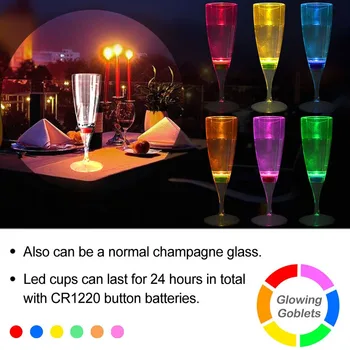 6 Vnt. LED Vynas, Šampanas Fleita Stiklines Vandens Skystis Aktyvuota Mirksi Šviesos-up Puodeliai FKU66
