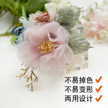 3D siūlų, rankų darbo gėlių sages sandariklio Broche flor de fleur broche už Staigius/maišas Papuošalai/Skara apdailos 02