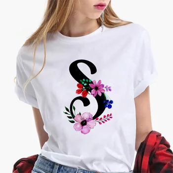 Harajuku Trumpas Rankovėmis Atsitiktinis Mados Marškinėlius Moterų Viršūnių Drabužių Naujas Vasaros Estetika Gėlės Laiškai Spausdinami moteriški marškinėliai