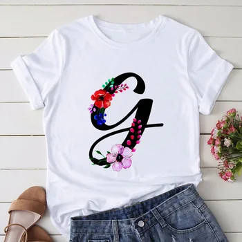 Harajuku Trumpas Rankovėmis Atsitiktinis Mados Marškinėlius Moterų Viršūnių Drabužių Naujas Vasaros Estetika Gėlės Laiškai Spausdinami moteriški marškinėliai