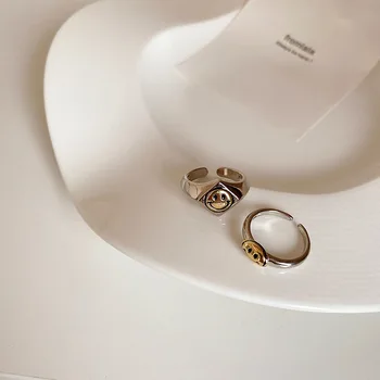 Minar Juokinga Aukso Kontrasto Spalvų Šypsena Veide Žavesio Žiedai Moterų 2020 M. Minimalistinio Metalo Reguliuojamas Atidaryti Žiedai Pareiškimą Papuošalai