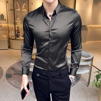 2020 vyriški Marškiniai Iškirpte Siuvinėjimo Atsitiktinis ilgomis Rankovėmis Slim Vyrų Suknelė Marškinėliai Kieto Spalvų Oficialių Verslo Socialinės Drabužių Viršų