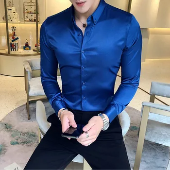 2020 vyriški Marškiniai Iškirpte Siuvinėjimo Atsitiktinis ilgomis Rankovėmis Slim Vyrų Suknelė Marškinėliai Kieto Spalvų Oficialių Verslo Socialinės Drabužių Viršų