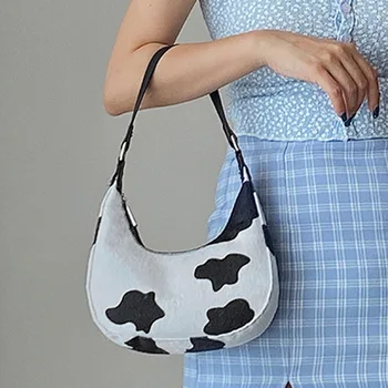 Mados Išskirtinį Pirkinių Krepšys Moterims Karvė Modelis PU Rankinę Nešti Pusmėnulio Pūkuotas Mažas Petį Krepšys
