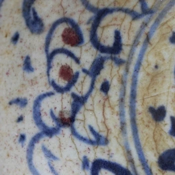 Archaize juanių mėlyna ir balta glazūra, raudona gėlė, modelis, pilnas rankomis dažyti antikvariniai porceliano