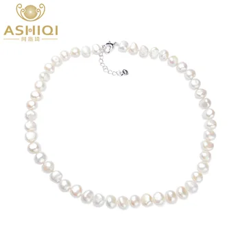 ASHIQI Balta Gamtos Baroko perlas choker Karoliai 9-10mm Nekilnojamojo Gėlavandenių perlų papuošalai moterims Mados dovana