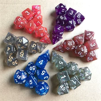 Didmeninė 7pcs / partijos spalvinga flash polyhedron kauliukų rinkinys, 7, RPG D4 D6 D8 D10 D12 D20 D% tinka žaidimai