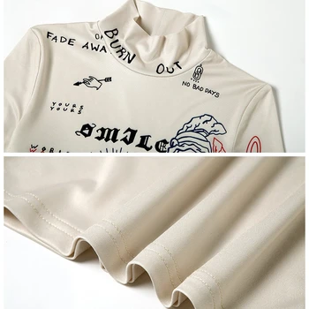 ANJAMANOR Y2k Estetinės Grafinis T Marškinėliai Rudenį 2020 Moterų Drabužių Atsitiktinis Seksualus Golfo ilgomis Rankovėmis Apkarpyti Viršūnes D94-BD10